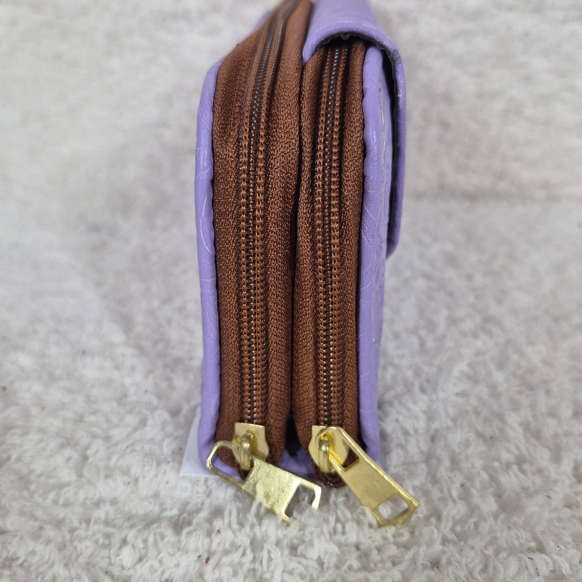 Lilac Floral Embossed Leather Double Zip Wallet with Flap | Handmade in Mexico