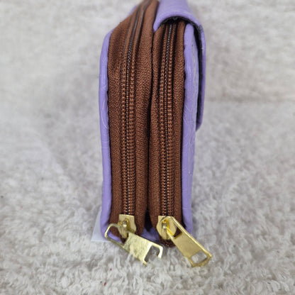 Lilac Floral Embossed Leather Double Zip Wallet with Flap | Handmade in Mexico
