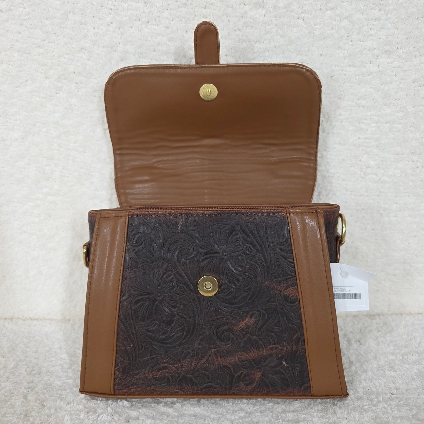 Handcrafted Mexican Floral Embossed Chocolate Brown Genuine Leather Top-Handle Bag