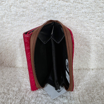 Vibrant Red Floral Embossed Leather Tri-fold Wallet