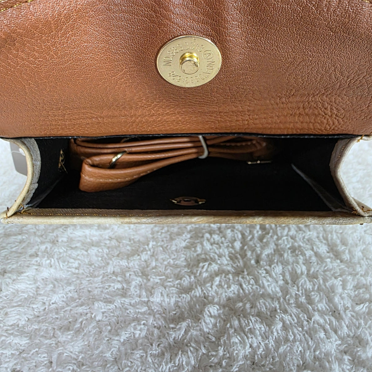 Cream Floral Embossed Leather Mini Bag with Detachable Strap