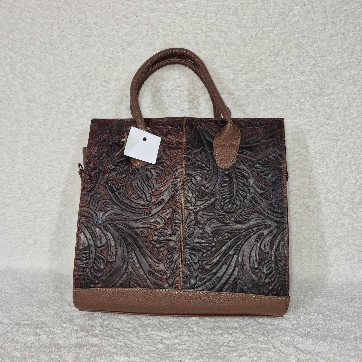 Handcrafted Mexican Brown Floral Embossed Leather & Synthetic Handbag