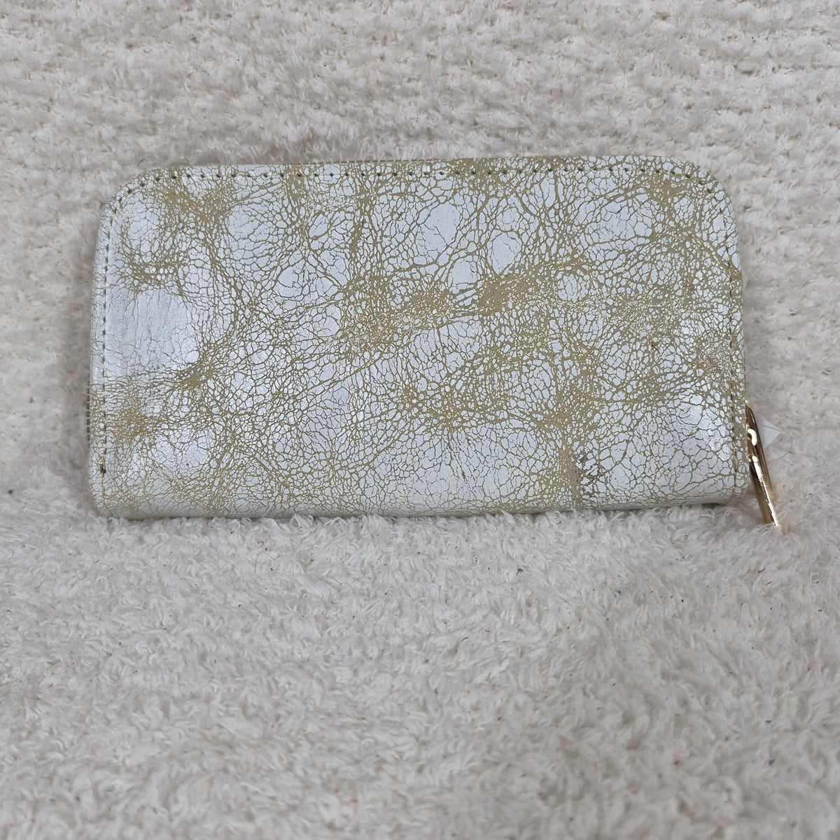 Cream Gold Crackle Leather Double Zip Bifold Wallet | Handmade in Mexico