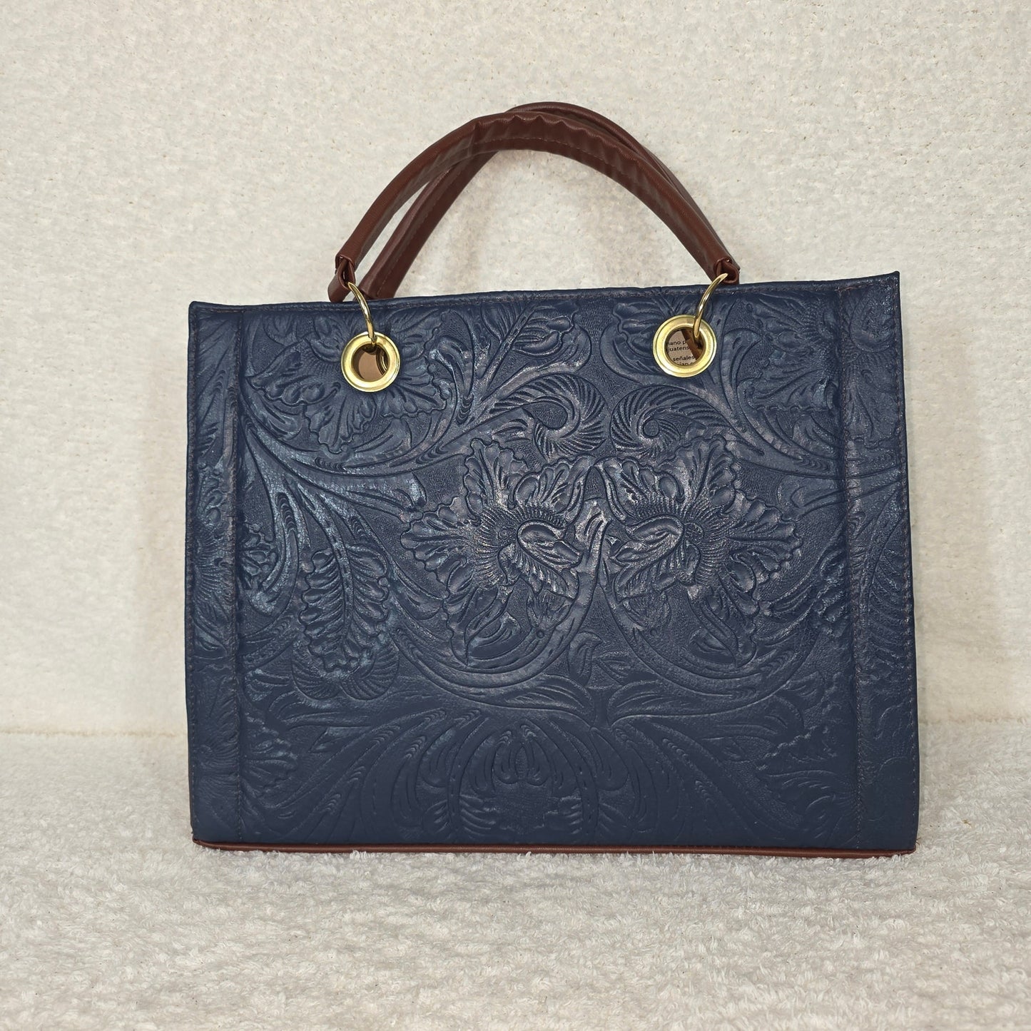 Handmade Blue Floral Embossed & Painted Leather Satchel