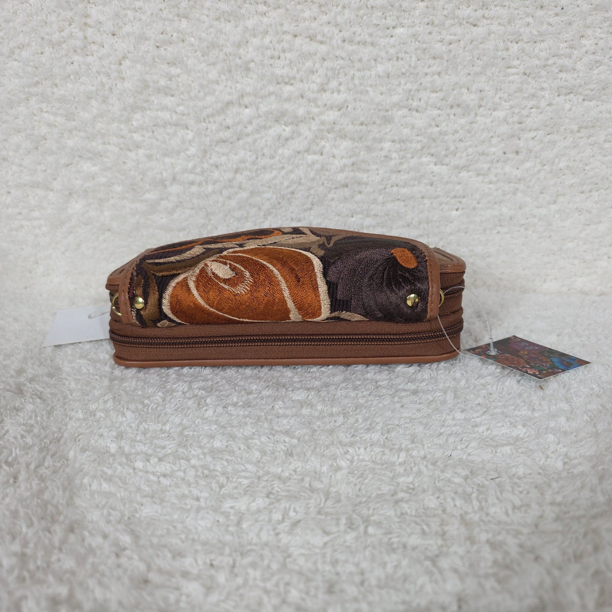 Brown Chiapas Loom & Floral Embossed Leather Convertible Wallet Crossbody with Brown Trim