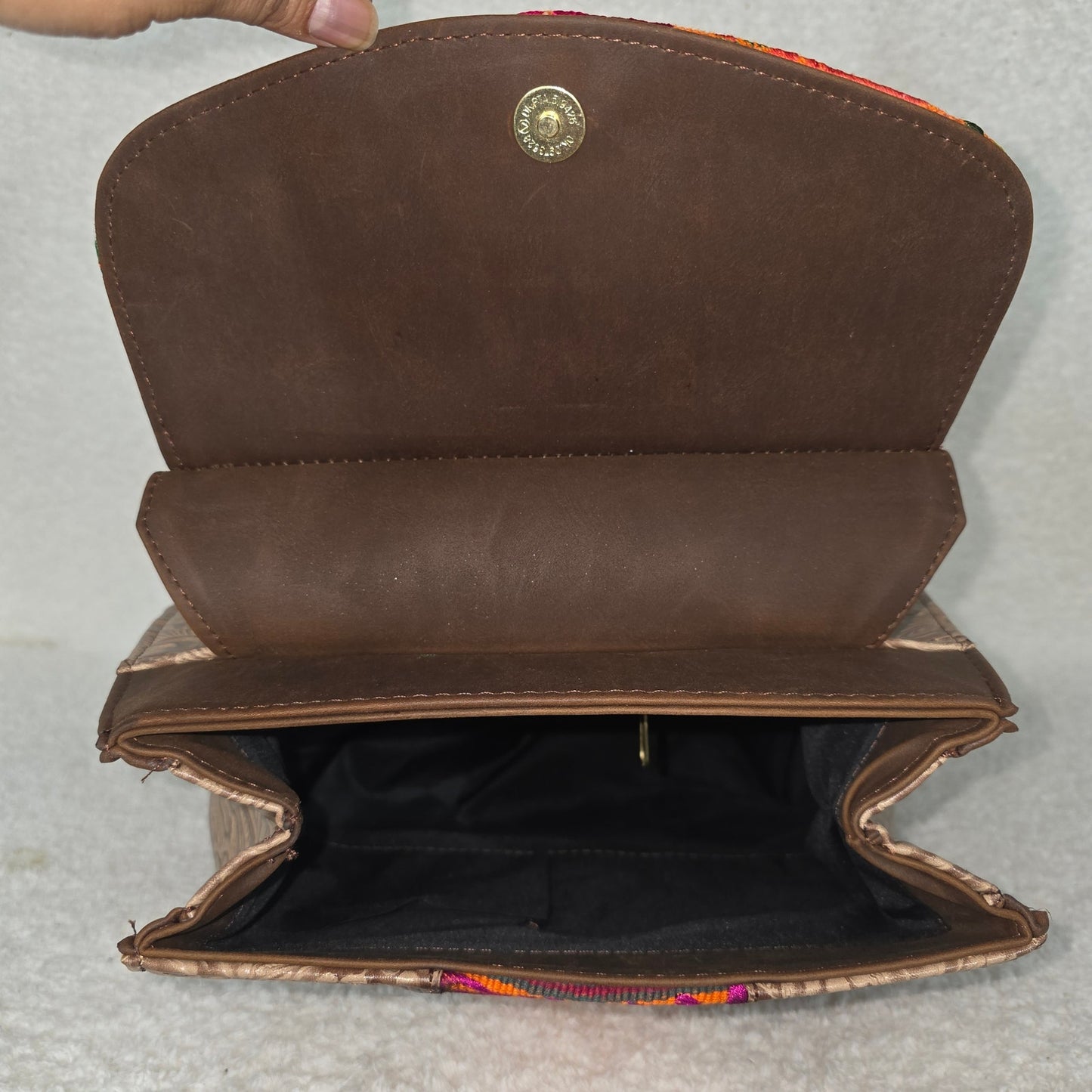 Artisanal Embroidered Chiapas Loom & Embossed Tan Vegan Leather Backpack