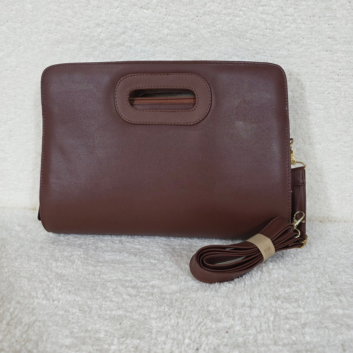 Brown Chiapas Loom Embroidered Vegan Leather Large Clutch Bag