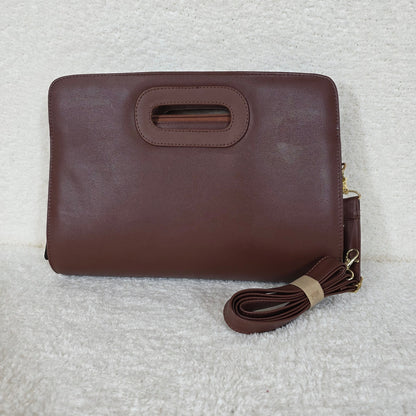 Brown Chiapas Loom Embroidered Vegan Leather Large Clutch Bag
