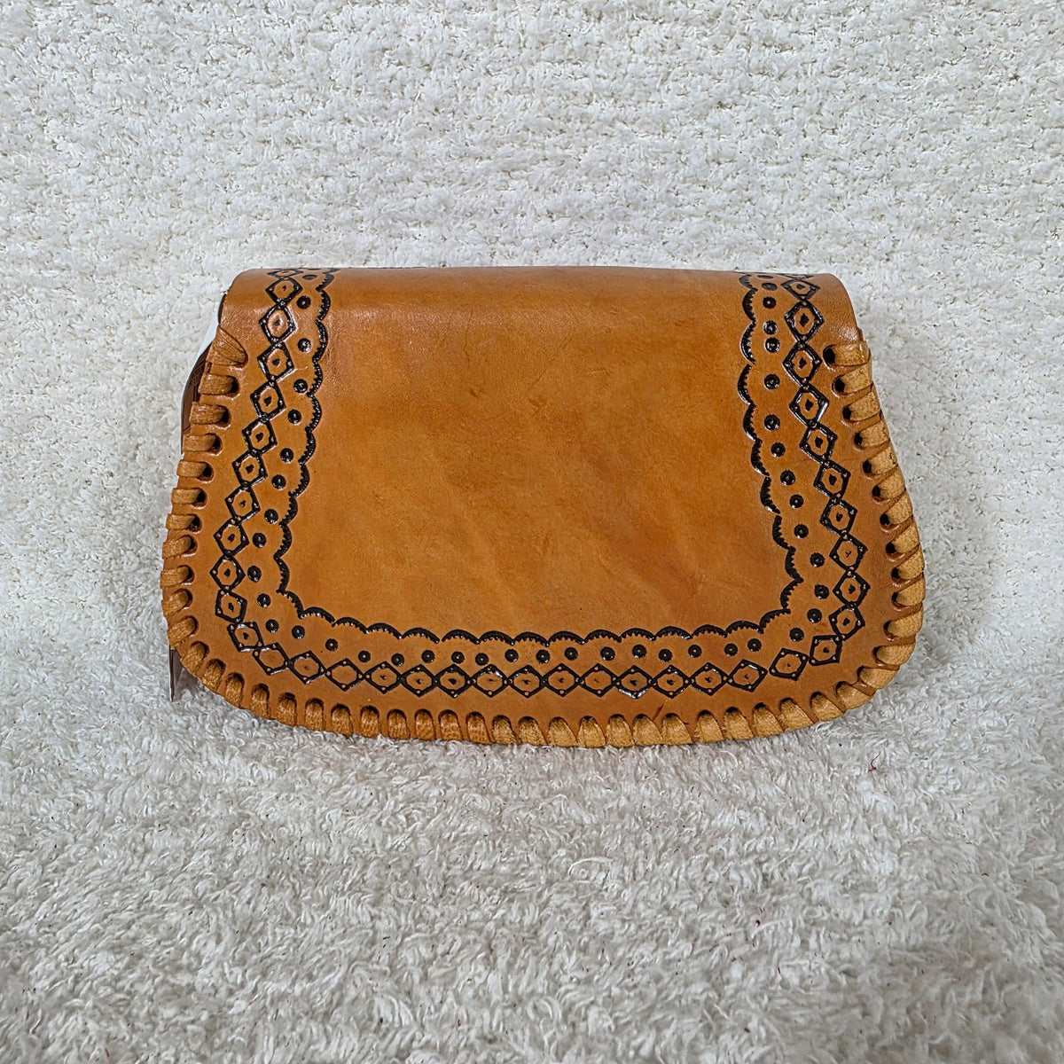 Mexican Hand-Tooled Leather Flowers & Butterflies Honey Brown Crossbody Bag