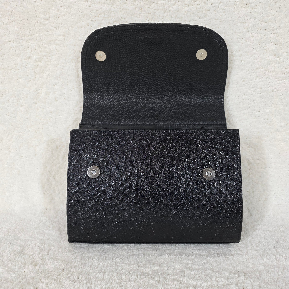 Handcrafted Mexican Black Ostrich Embossed Leather Top-Handle Satchel