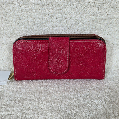 Red Floral Embossed Leather Tab Closure Wallet — Handmade in León, Guanajuato, Mexico