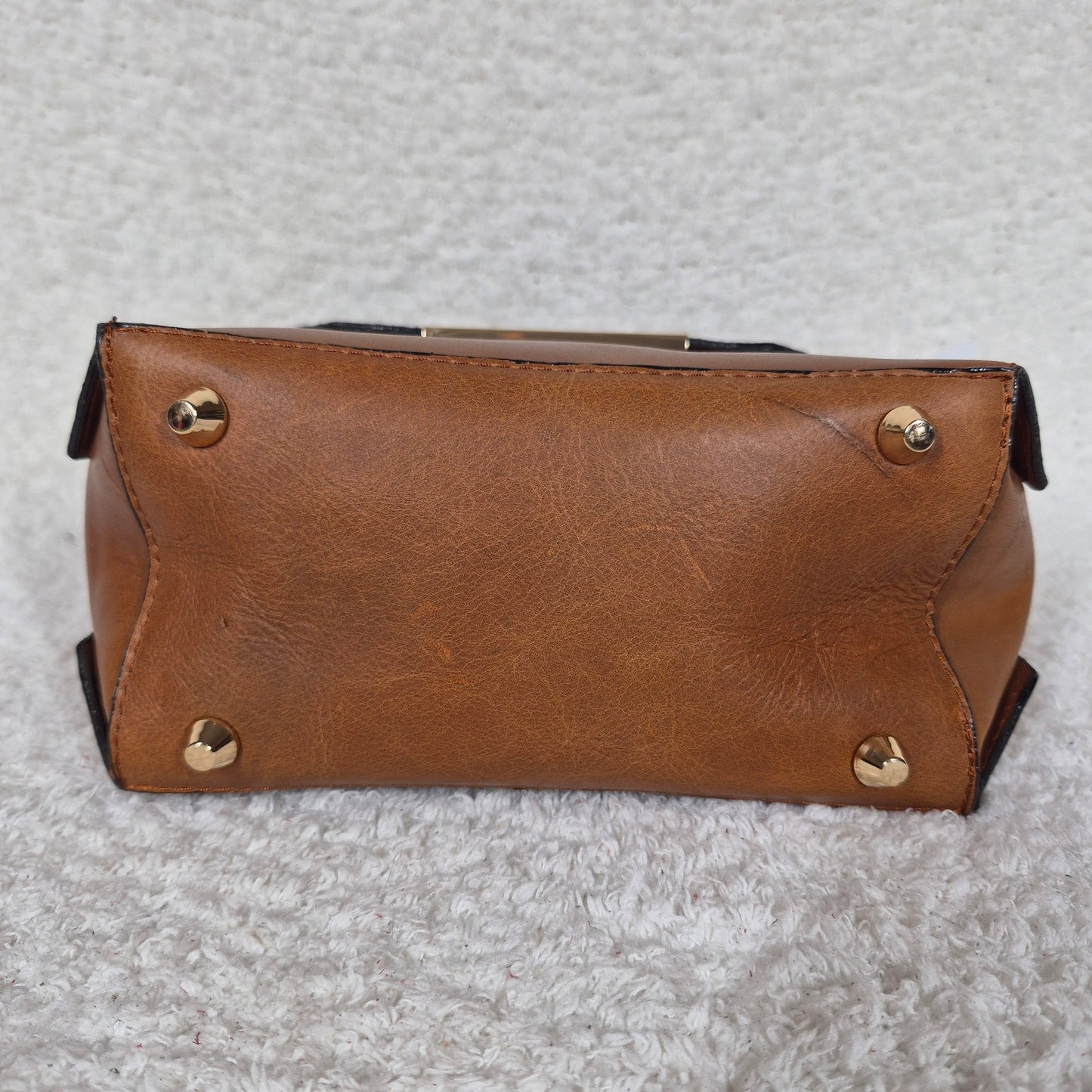 Handcrafted Mexican Cognac Brown Leather Handbag with Cowhide Hair-On Flap & Gold-Tone Hardware