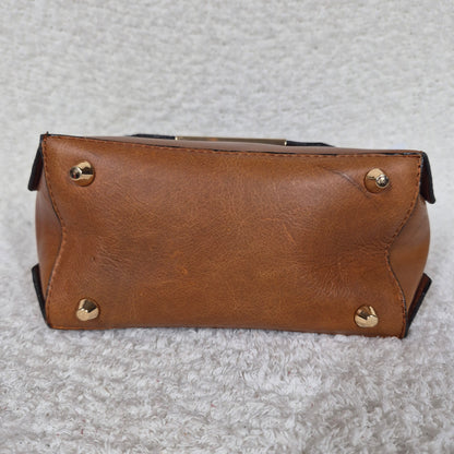 Handcrafted Mexican Cognac Brown Leather Handbag with Cowhide Hair-On Flap & Gold-Tone Hardware