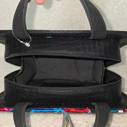 Chiapas Loom Embroidered Black Vegan Leather Crossbody Bag | Top Handle & Detachable Strap
