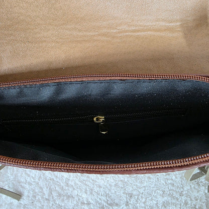 Handcrafted Mexican Cognac Brown Floral Embossed Tooled Leather & Cowhide Fringe Crossbody Bag