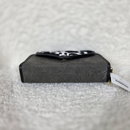 Dark Gray Chiapas Loom & Floral Embossed Leather Convertible Wallet Crossbody with Black Trim