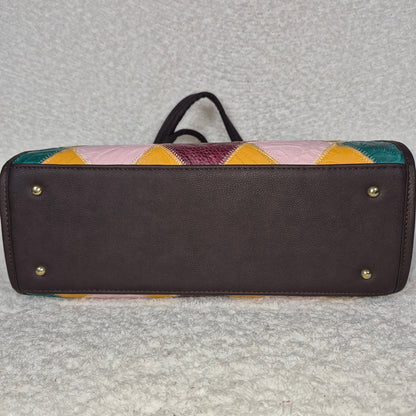 Handcrafted Mexican Artisanal Colorful Patchwork Leather Tote Bag