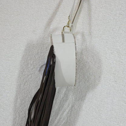 Mexican Tooled White Leather Heart-Shaped Fringe Crossbody Bag