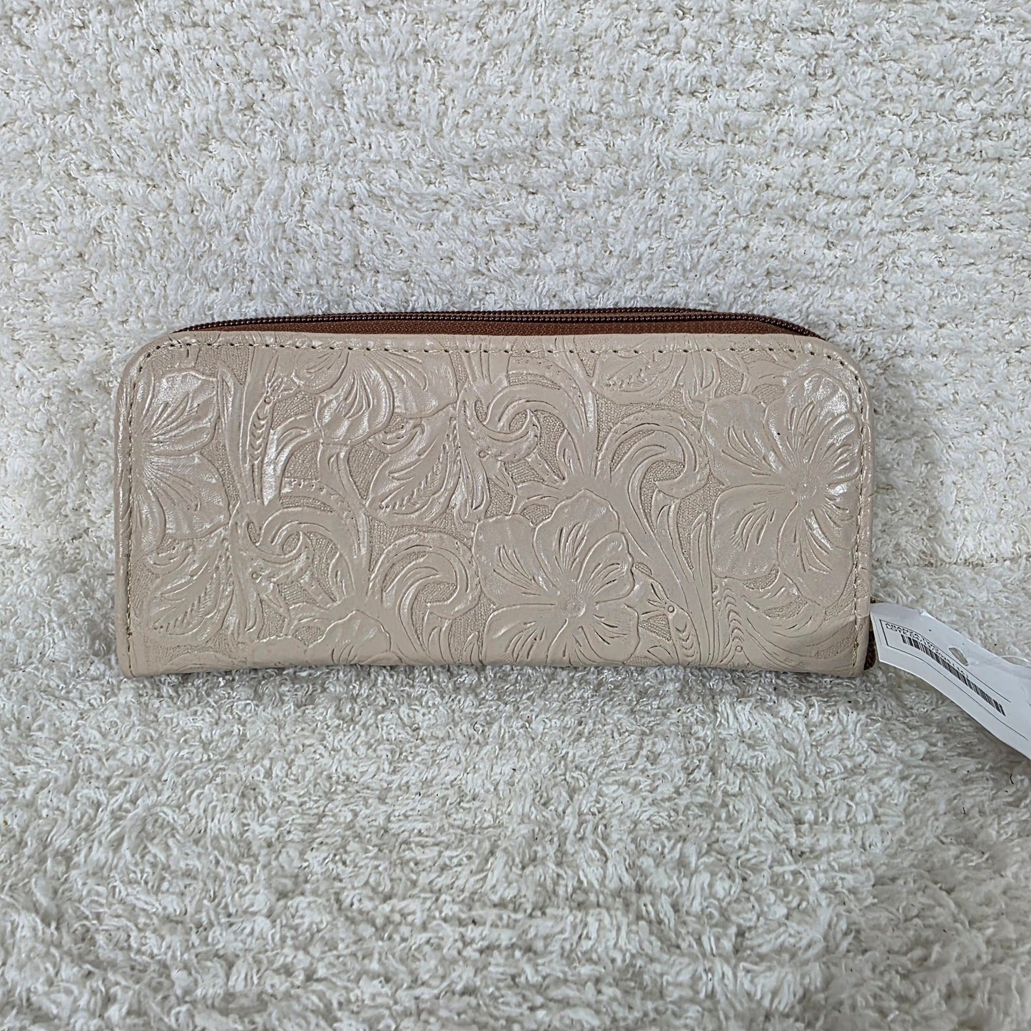 Light Nude Floral Embossed Leather Double Zip Wallet
