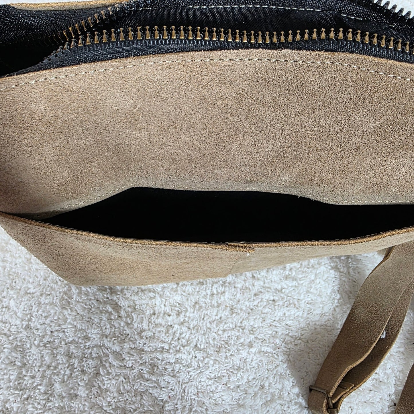 Taupe Boho Fringe Crossbody Bag Suede Leather Handcrafted in Mexico