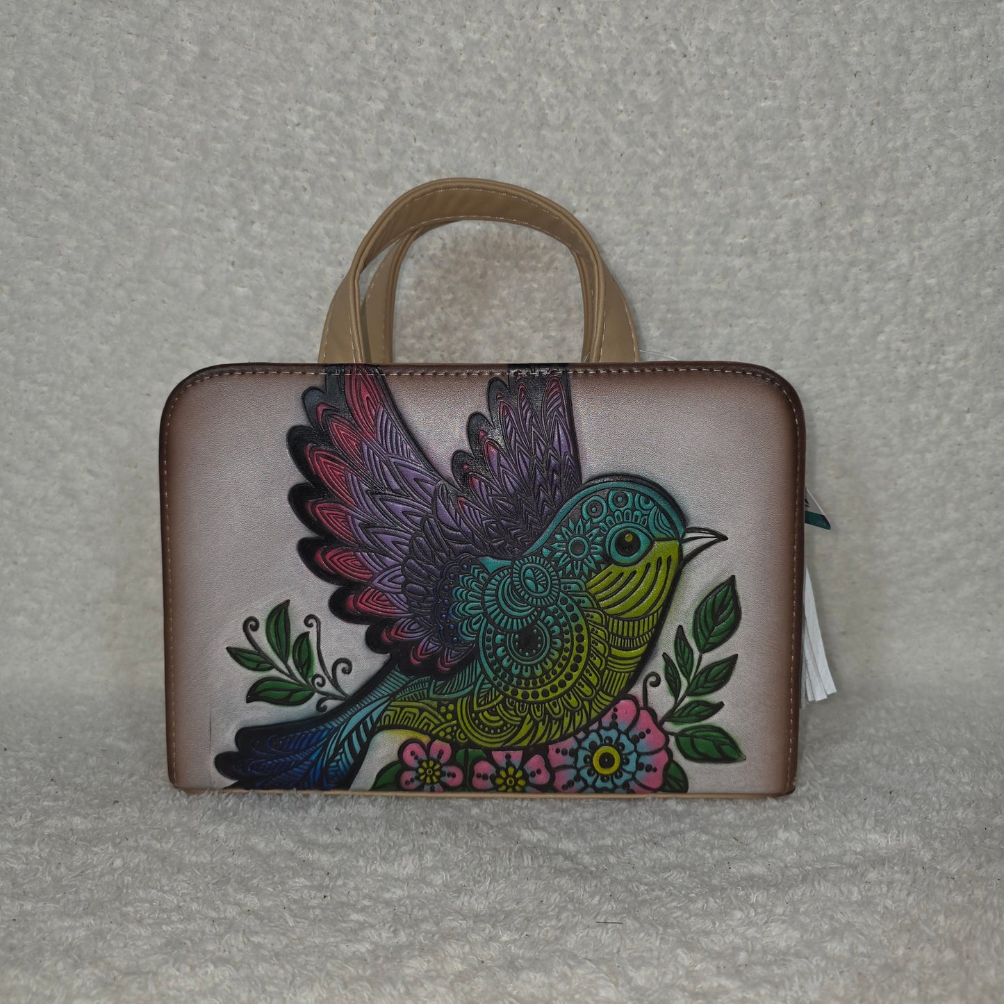 Handcrafted Mexican Colorful Bird Embossed & Hand Painted Vegan Leather Crossbody Bag