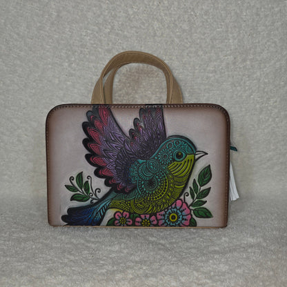 Colorful Bird Embossed & Hand Painted Mexican Vegan Leather Crossbody Bag — Handmade in Mexico