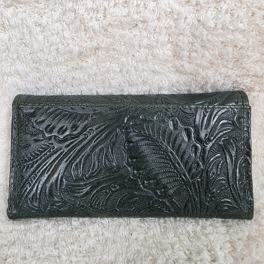 Forest Green Floral Embossed Leather Tri-fold Wallet