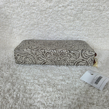 Light Beige with Metallic Finish Floral Embossed Leather Double Zip Wallet