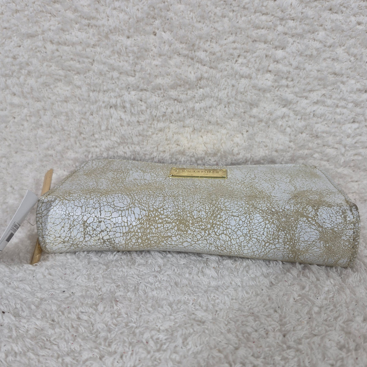 Cream Gold Crackle Leather Double Zip Bifold Wallet | Handmade in Mexico