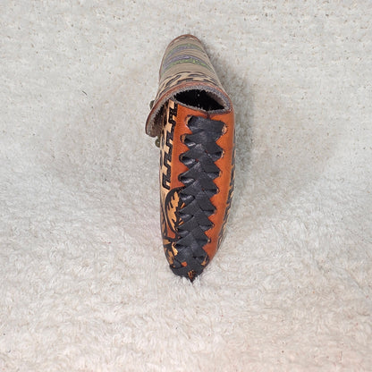 Mexican Hand-Tooled Leather Butterflies and Roses Brown Wristlet Clutch Bag