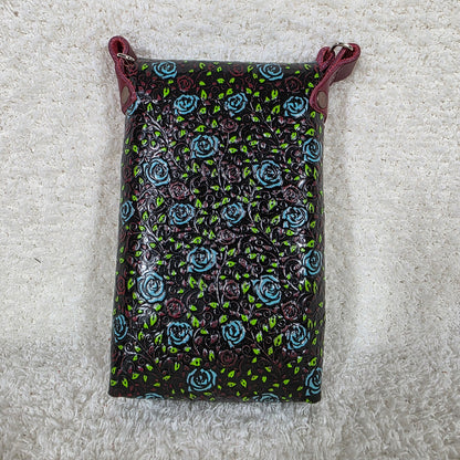 Red Hand Painted Roses Embossed Leather Cell Phone Bag - Handcrafted in Mexico