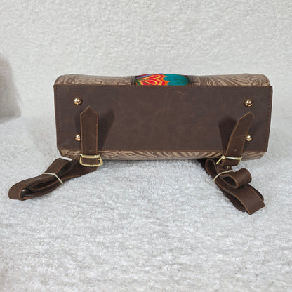 Artisanal Embroidered Chiapas Loom & Embossed Tan Vegan Leather Backpack