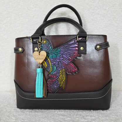 Handmade Dark Brown Vegan Leather Colibrí Satchel Handbag — Artisan Crafted in Mexico