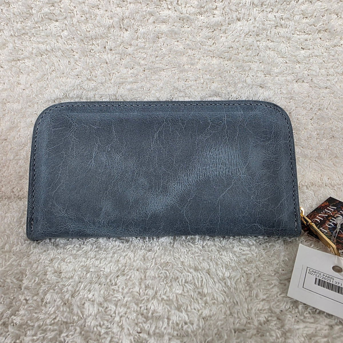 Slate Blue Leather Bifold Zip-Around Wallet
