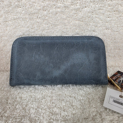 Slate Blue Leather Bifold Zip-Around Wallet