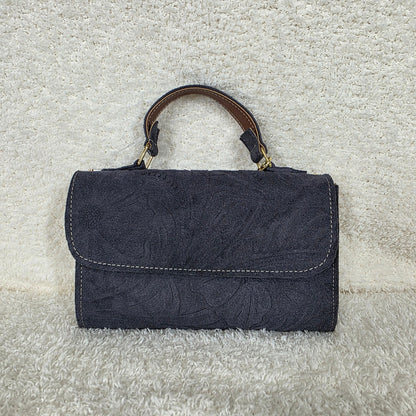 Gray Floral Embossed Suede Leather Crossbody Bag — Artisan Handcrafted in León, Guanajuato