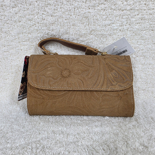 Saddle Brown Floral Embossed Suede Leather Crossbody Bag — Handmade in León, Guanajuato