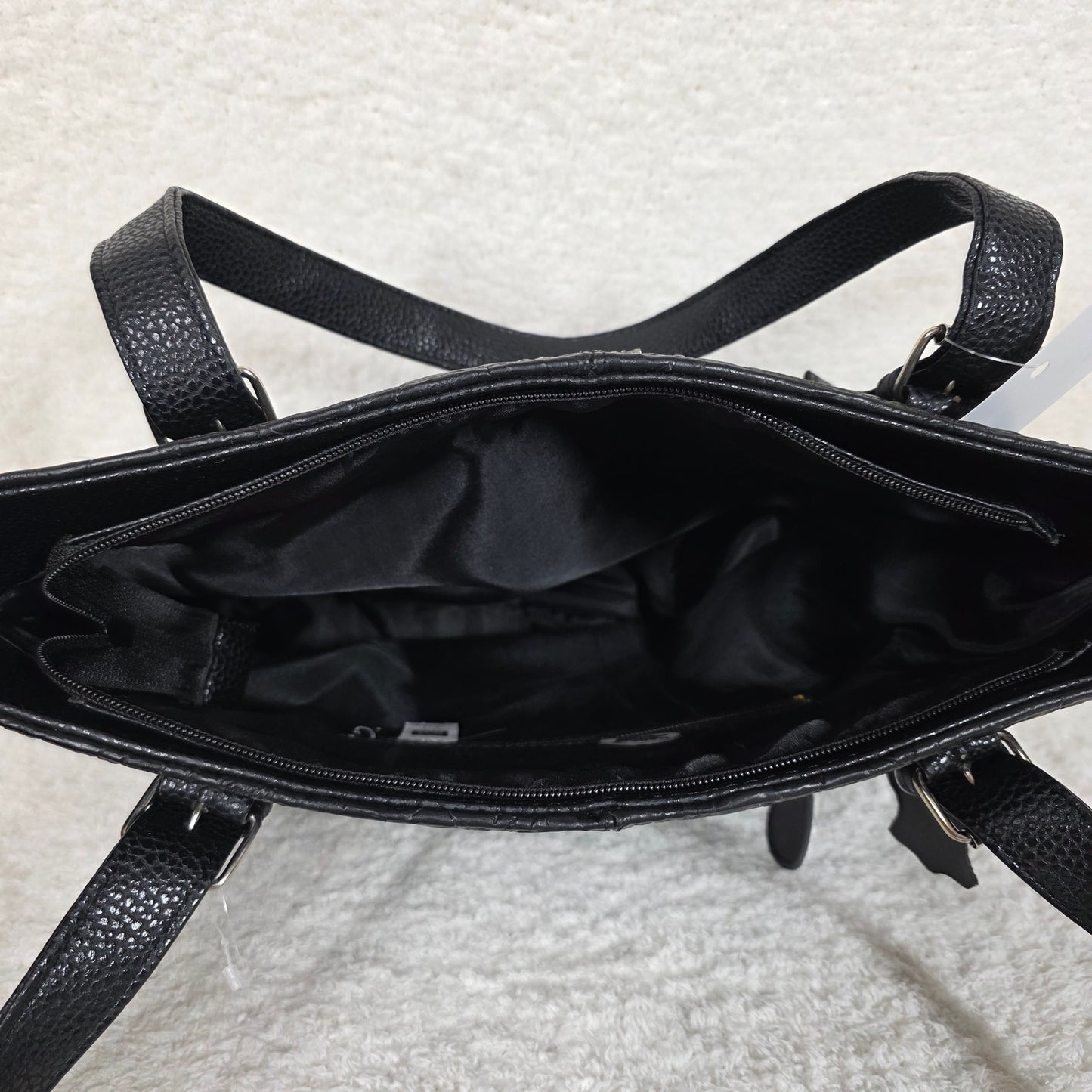 Handcrafted Mexican Black Floral Embossed Leather Tote Bag