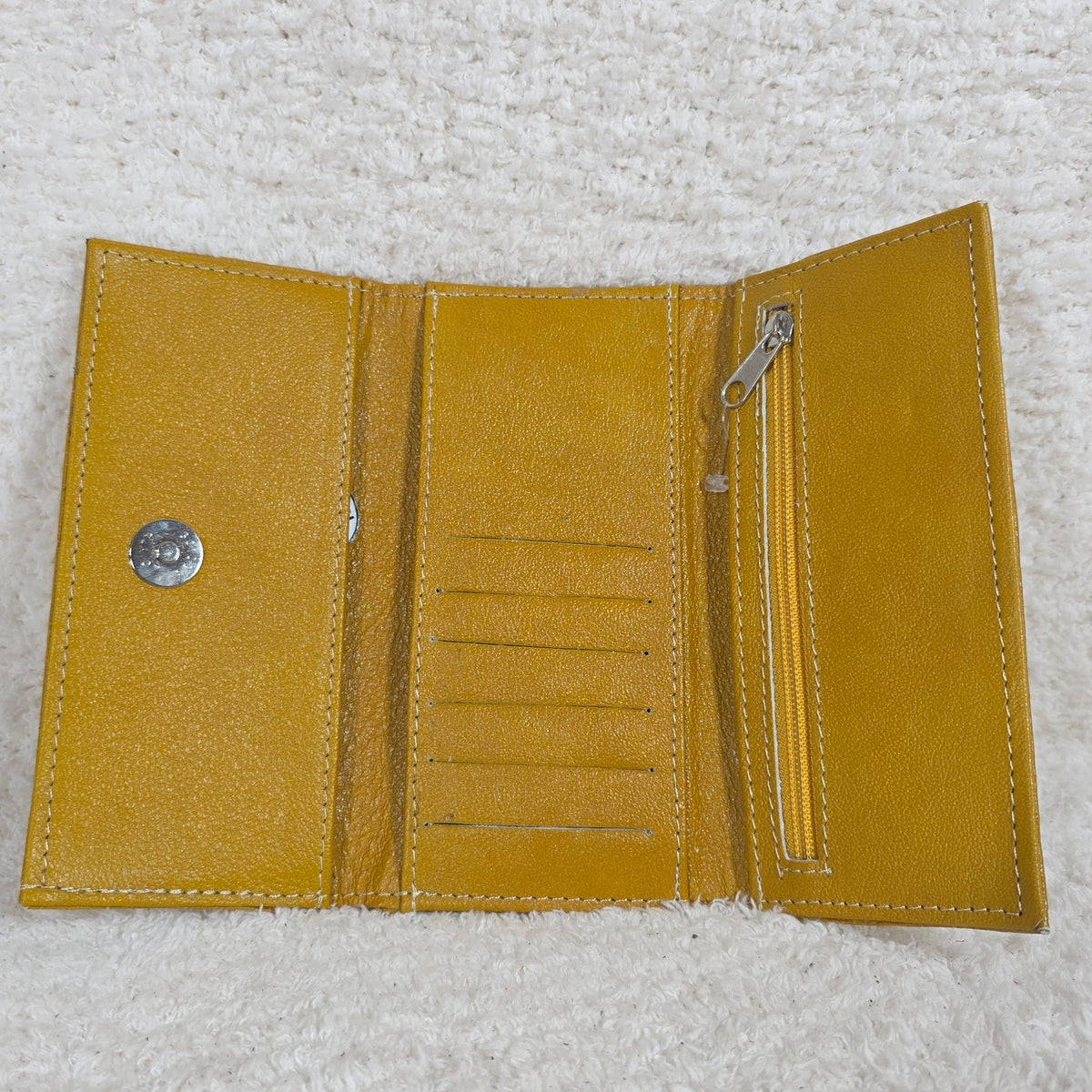 Mustard Yellow Floral Embossed Leather Tri-fold Wallet