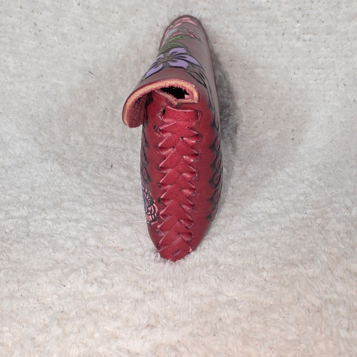 Mexican Hand-Tooled Leather Butterflies & Flowers Red Clutch Wristlet Bag