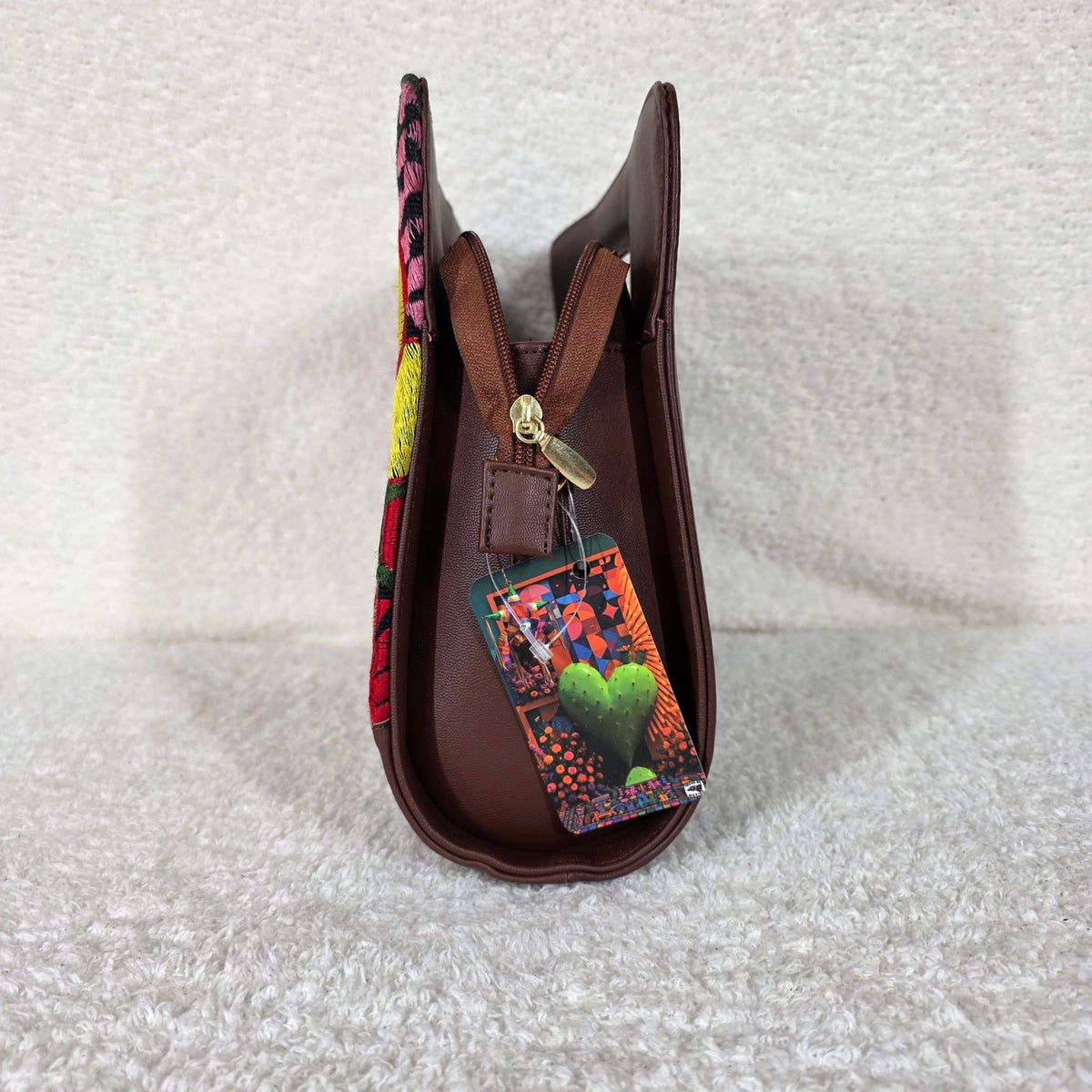 Brown Chiapas Loom Embroidered Vegan Leather Large Clutch Bag