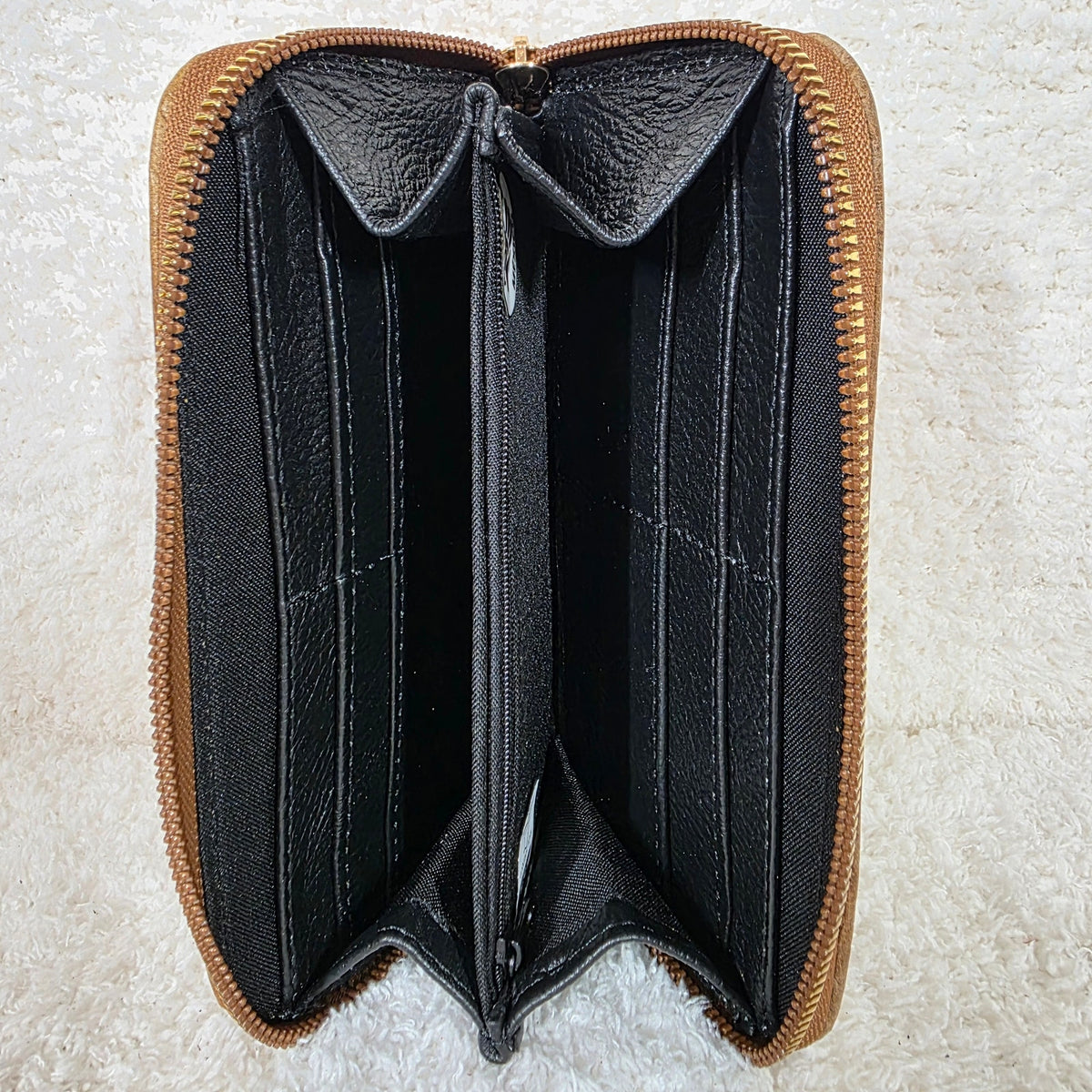 Distressed Golden Brown Leather Bifold Zip-Around Wallet
