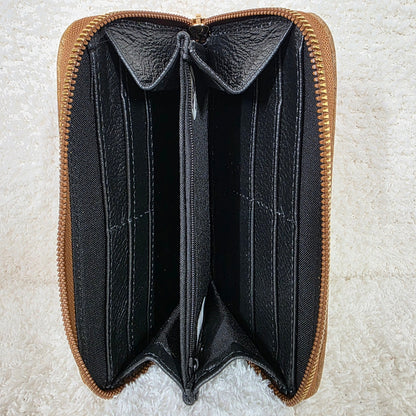 Distressed Golden Brown Leather Bifold Zip-Around Wallet