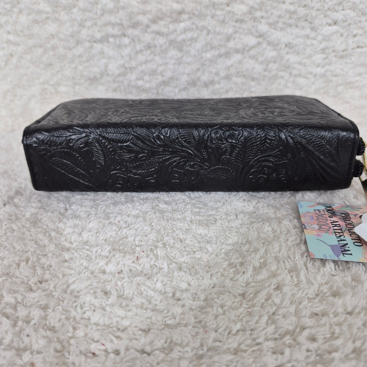 Black Floral Embossed Leather Flap Closure Wallet