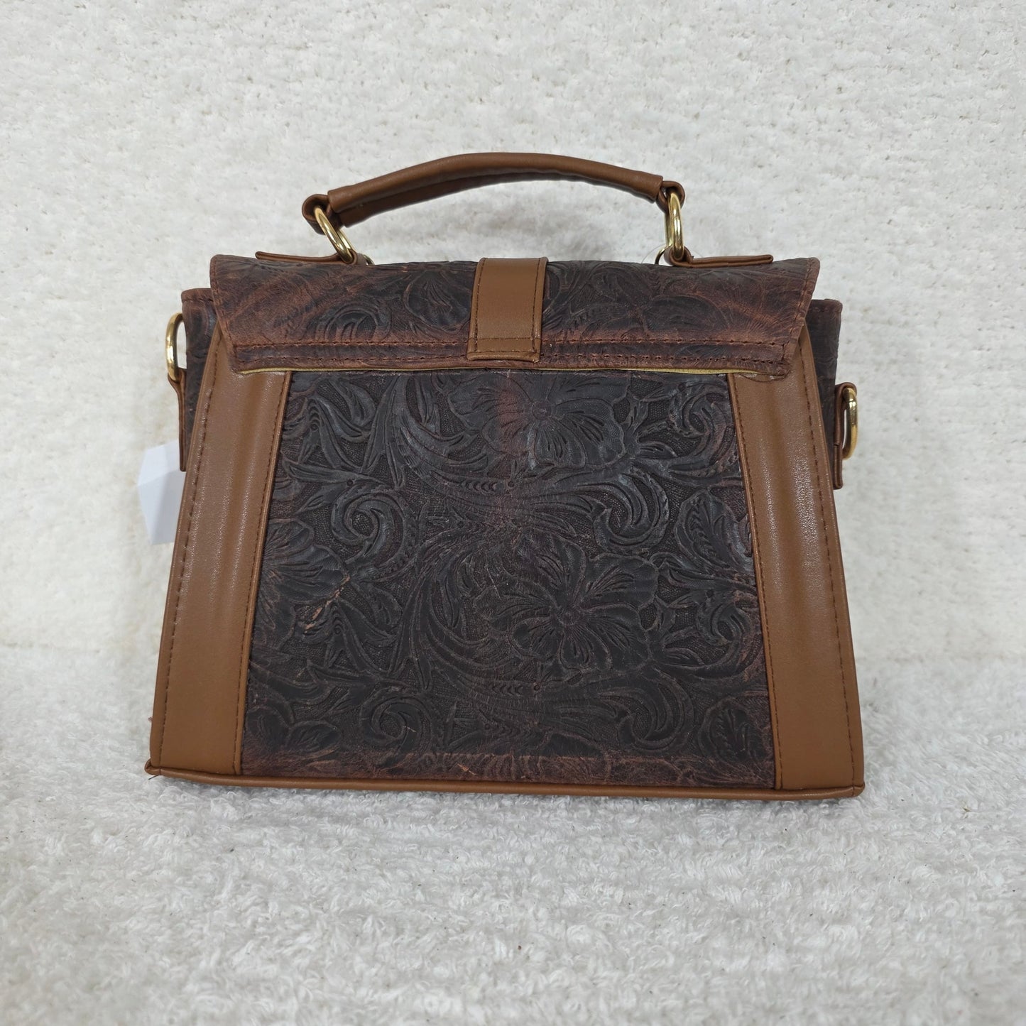 Handcrafted Mexican Floral Embossed Chocolate Brown Genuine Leather Top-Handle Bag
