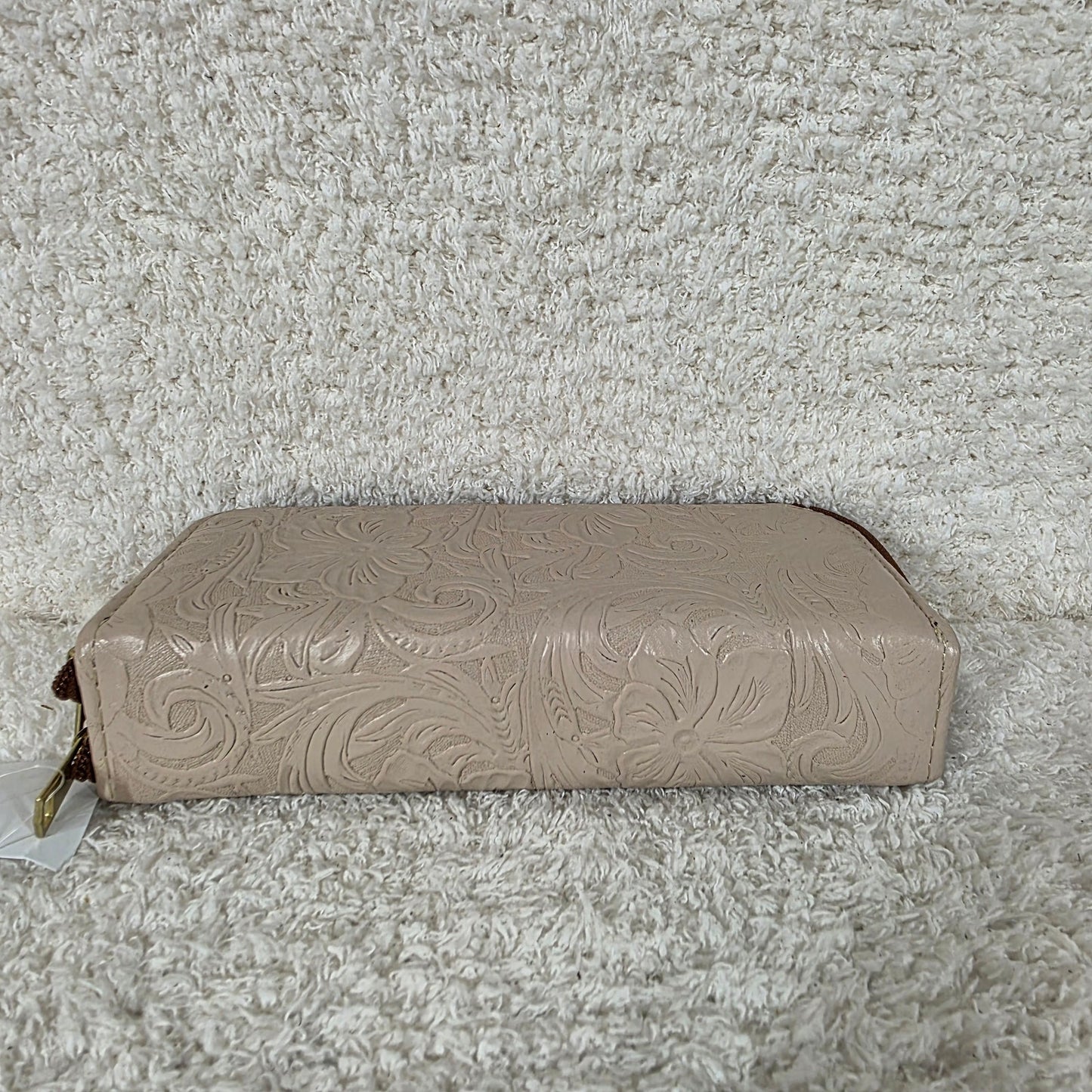 Light Nude Floral Embossed Leather Double Zip Wallet