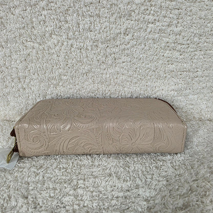 Light Nude Floral Embossed Leather Double Zip Wallet