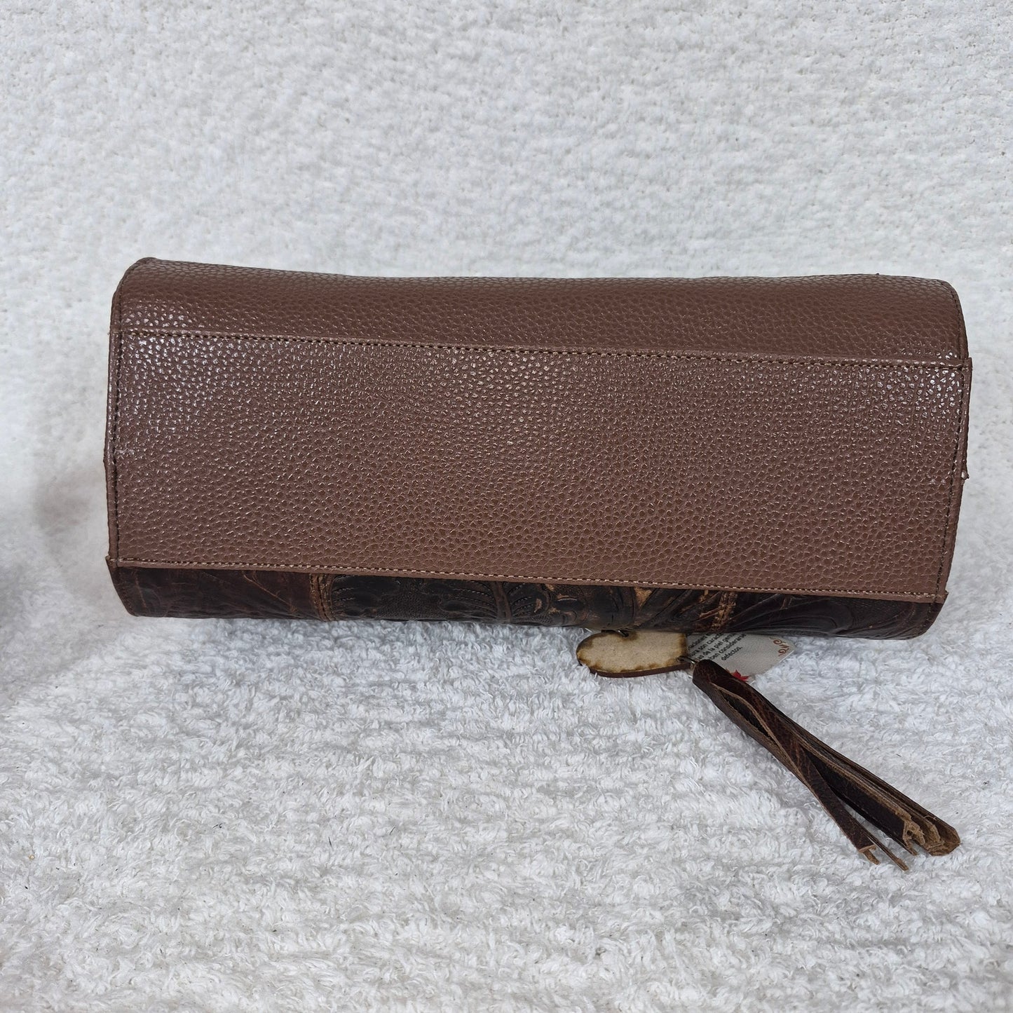 Handcrafted Mexican Brown Floral Embossed Leather & Synthetic Handbag