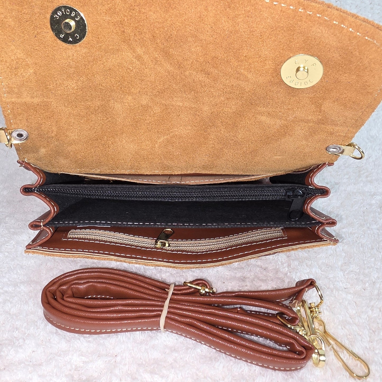 Handcrafted Embossed Floral Design Mustard Yellow Suede Leather Crossbody Bag