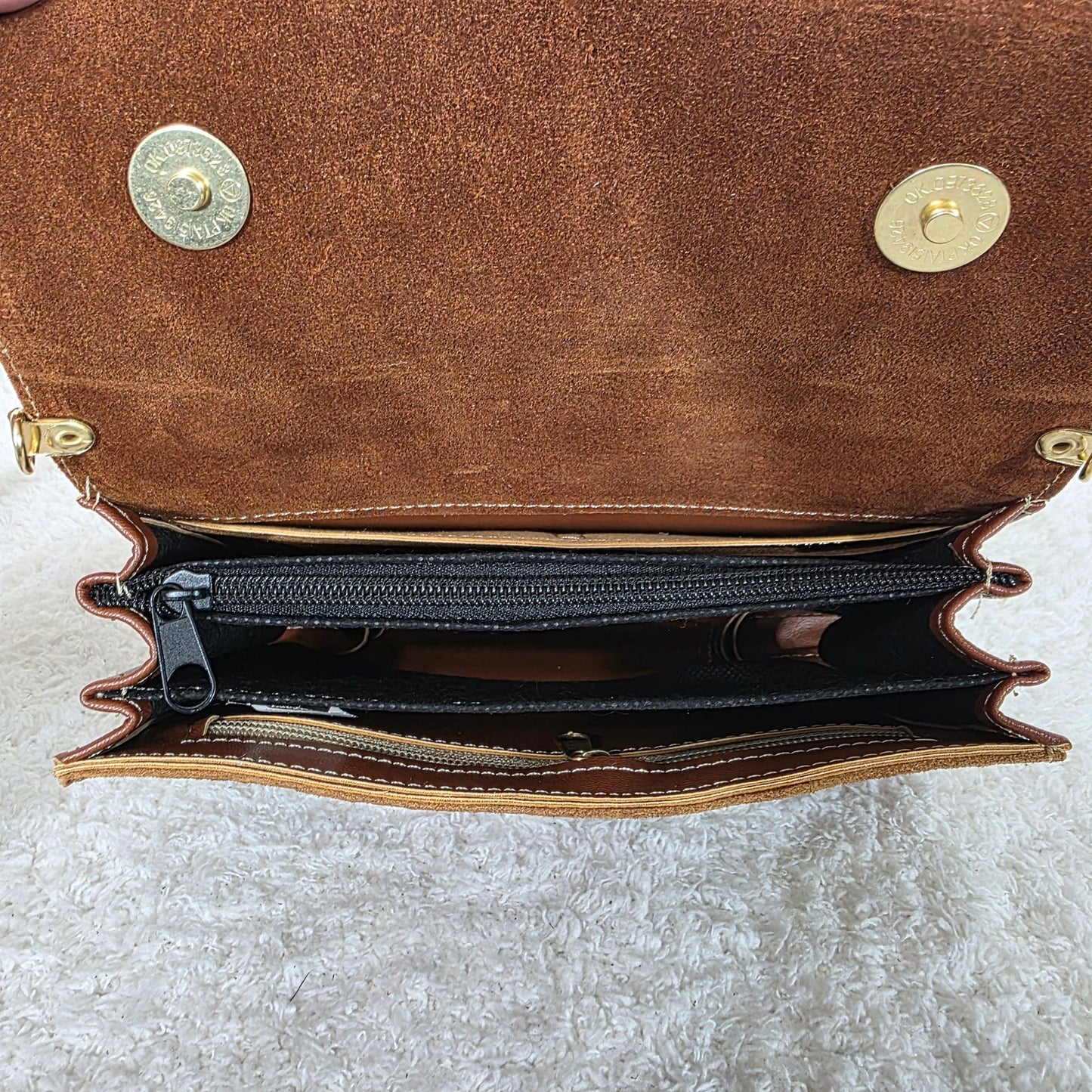 Handcrafted Embossed Floral Design Terracotta Brown Suede Leather Crossbody Bag